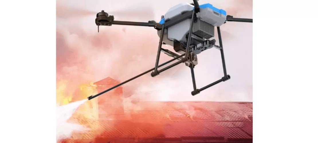 AGR B100P industrial drone on firefighting mission — Septentrio mosaic-G5 P3 powered. © Septentrio