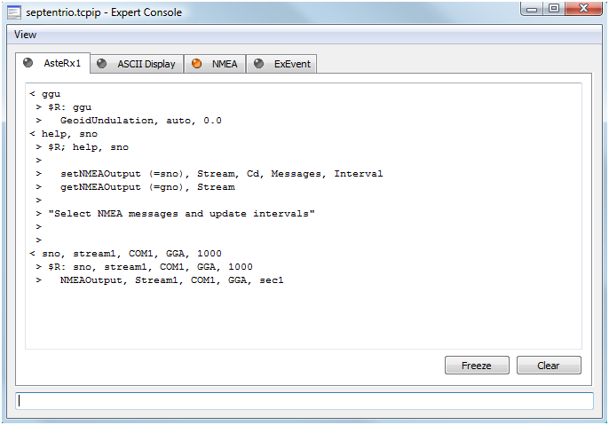 RxTools ASCII text command configuring a GNSS receiver
