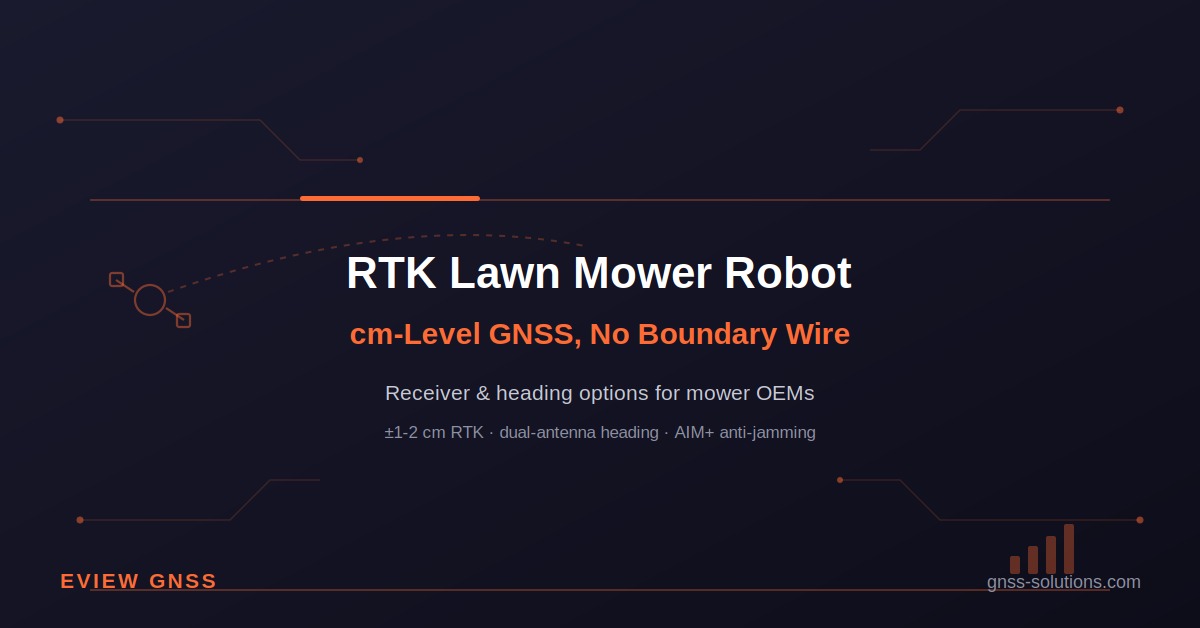 RTK lawn mower robot using cm-level GNSS positioning and dual-antenna heading instead of a buried boundary wire