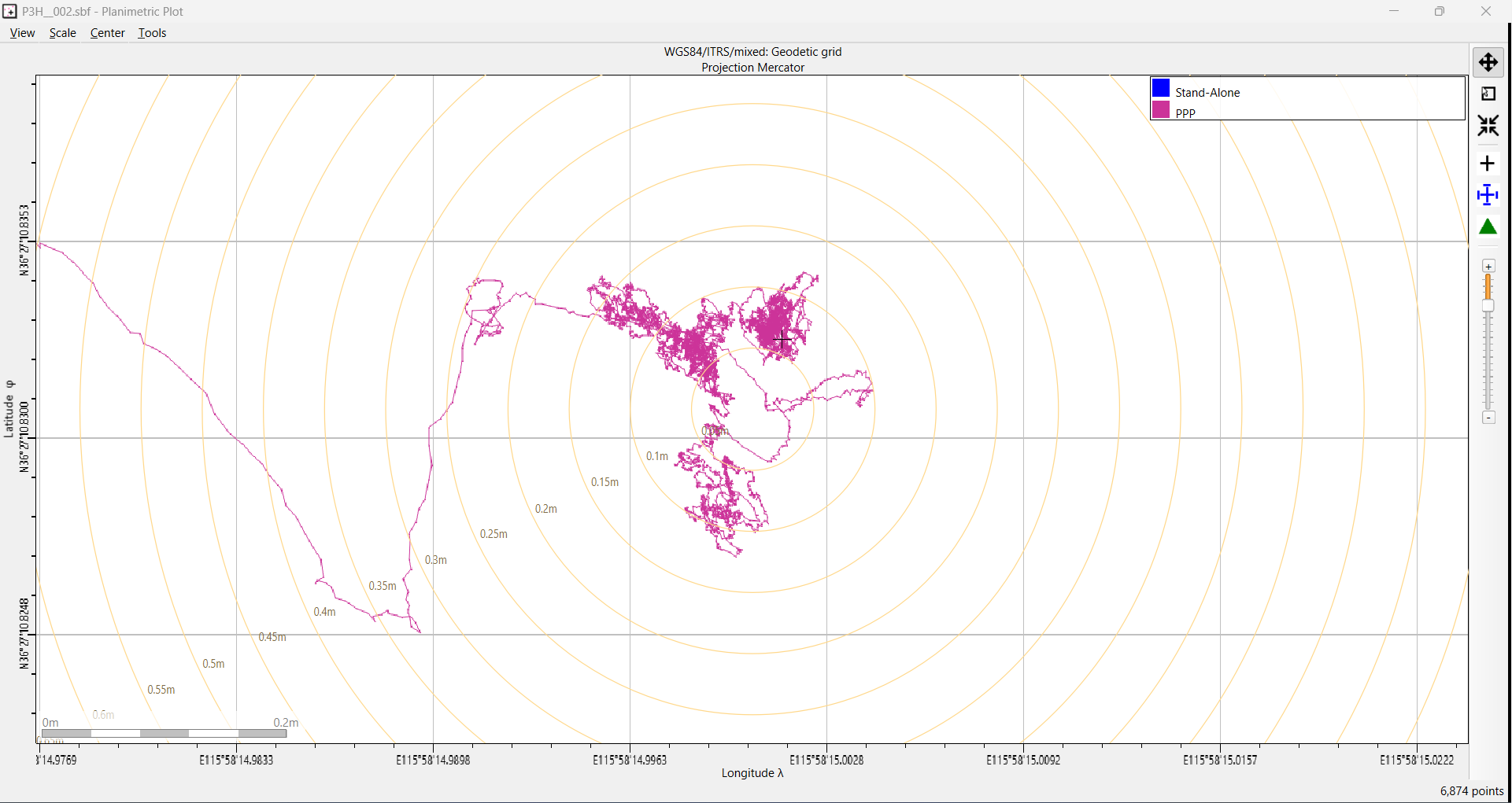 Galileo HAS Mosaic-G5 P3H all position points - planimetric plot of the full test