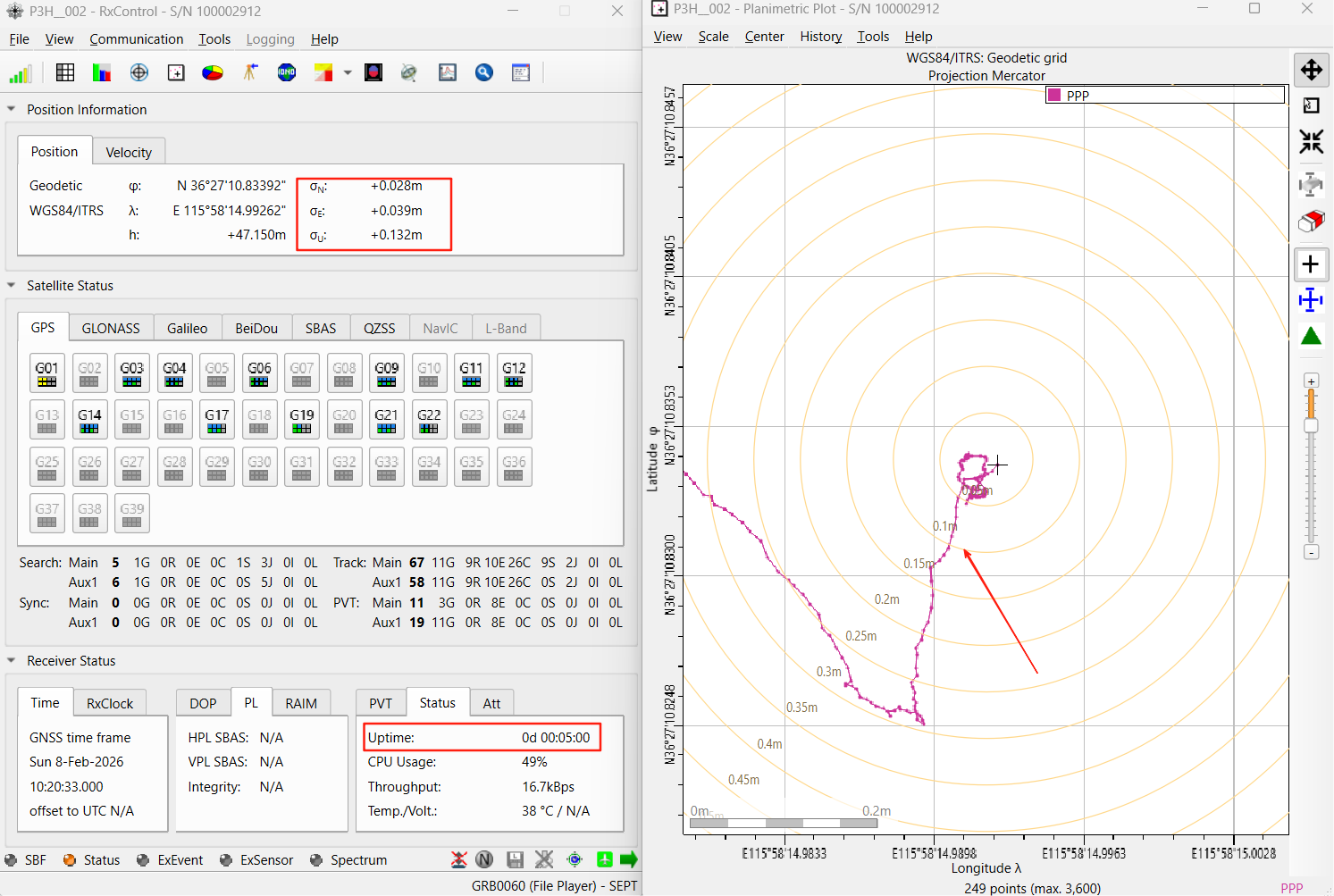 Galileo HAS Mosaic-G5 P3H planimetric plot at 5 minutes after power-on