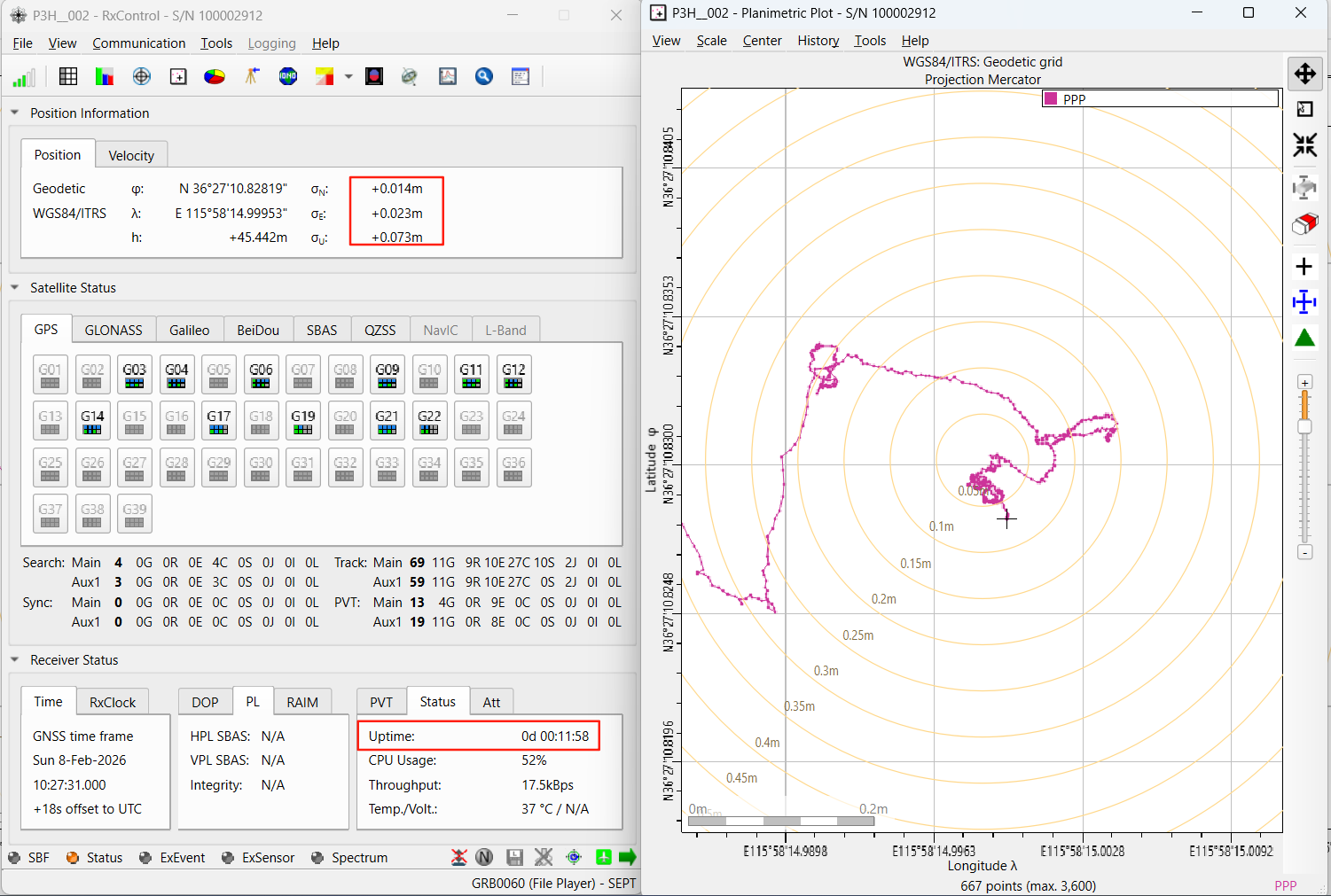 Galileo HAS Mosaic-G5 P3H planimetric plot at 12 minutes after power-on