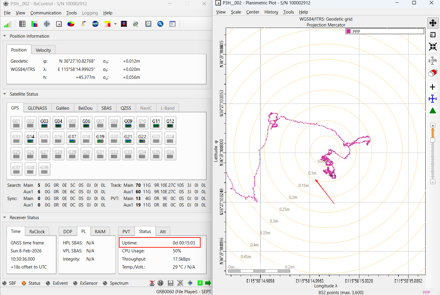 Galileo HAS Mosaic-G5 P3H planimetric plot at 15 minutes after power-on