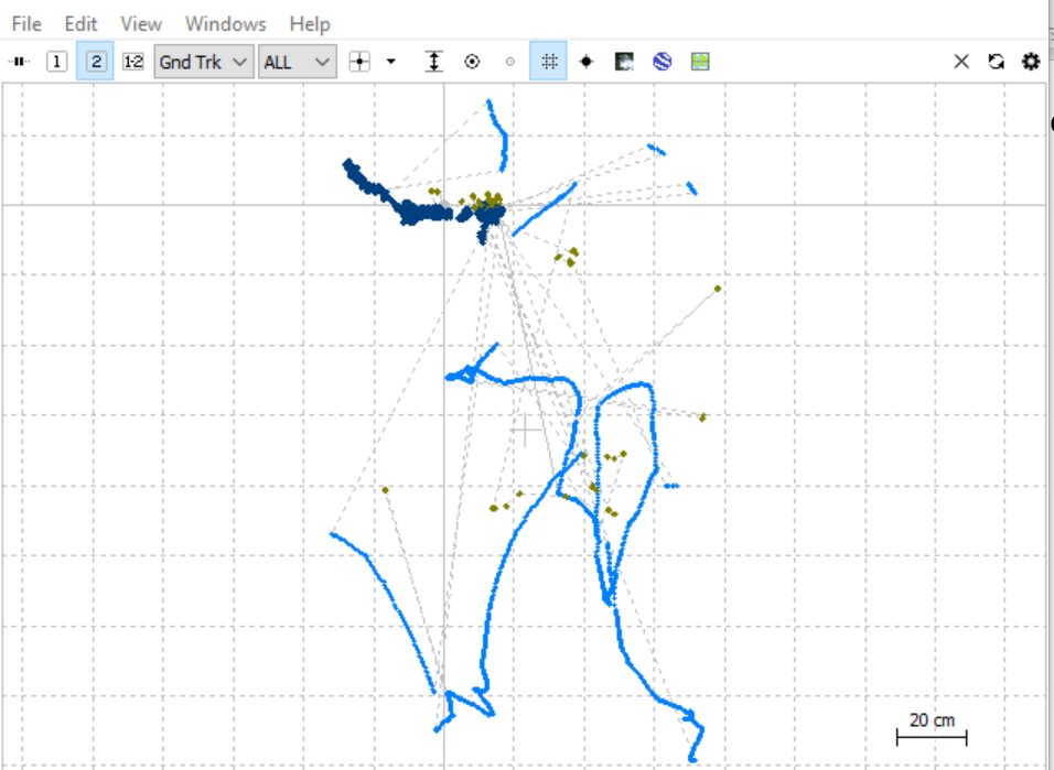 RTK ground track under tree canopy in rain with 88.5% fix ratio